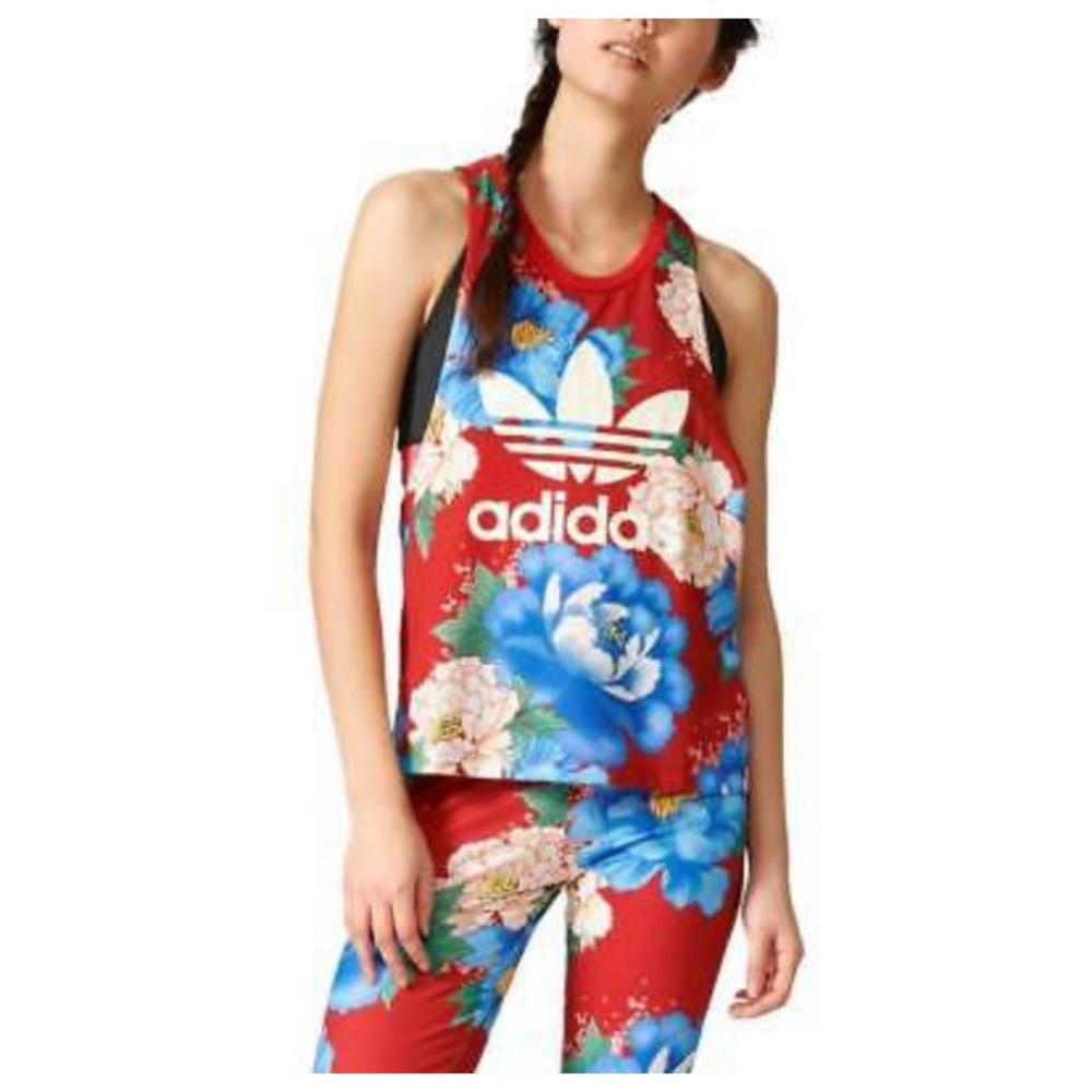 adidas Originals floral print trefoil logo tank